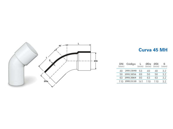 Imagen de CONEXION CODO 45° MH 110MM PVC CEMENTADO